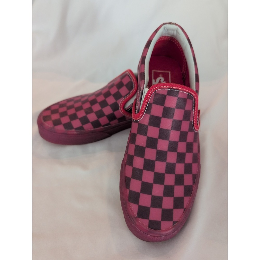 Vans Classic Slip-On Pink/Purple Checkerboard RUBBERIZED Sneakers Womens Sz 6.5